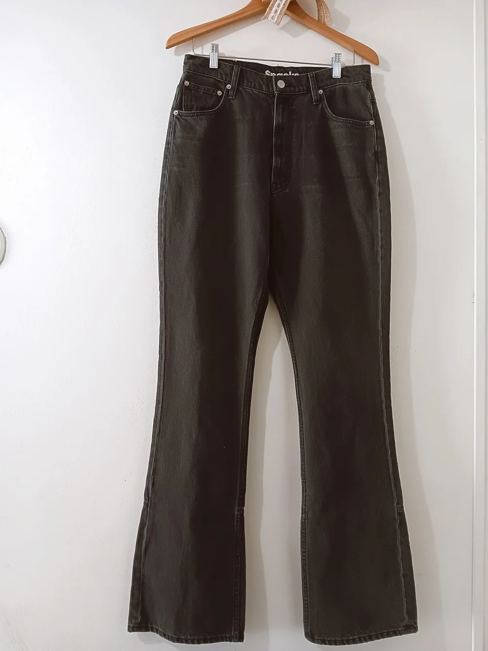 ANTHROPOLOGIE MOTHER SNACKS! HIGH RISE MOUTHWATERING BLACK WEDGE SLIT JEANS 31